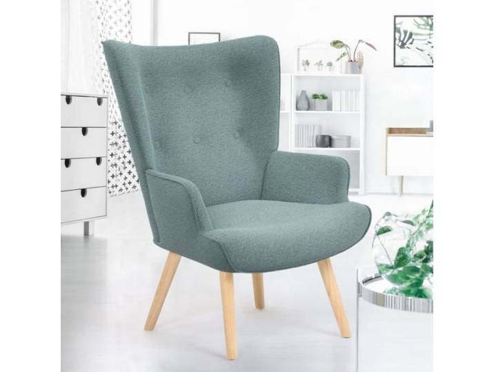 IDMARKET Fauteuil scandinave IVAR en tissu vert eucalyptus