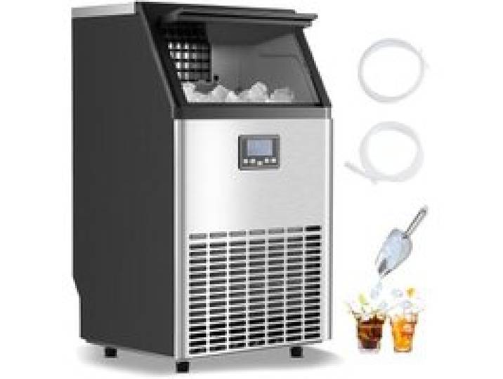 VEVOR Machine à Glaçons Autonome, Capacité de Production 54,4 kg/24 h et Capacité de Stockage de 15 kg, 45 Glaçons en 15 Minutes, Affichage Numérique LED et Fonction Autonettoyante, pour Bar, Bureau