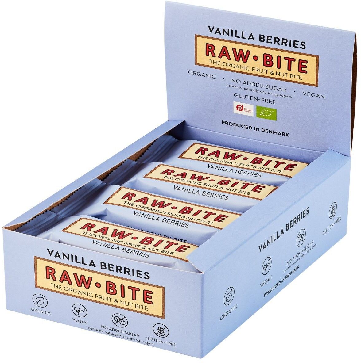 Rawbite Bio Riegel, Vanille-Beere 12x50 g Riegel