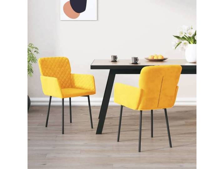 Mode Chaises à manger JILL (Set de 2) Jaune Velours LV1350