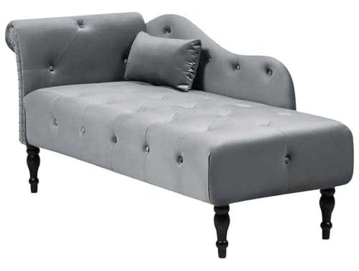Beliani Linksseitige Chaiselongue Grau Samtstoff Glamourös Samt Links Stoff, Abgerundet, Schaumstoff-Füllung, Wellenfederung, Sitzhöhe 45 cm, Belastbarkeit 150 kg, 152 x 62 x 72 cm