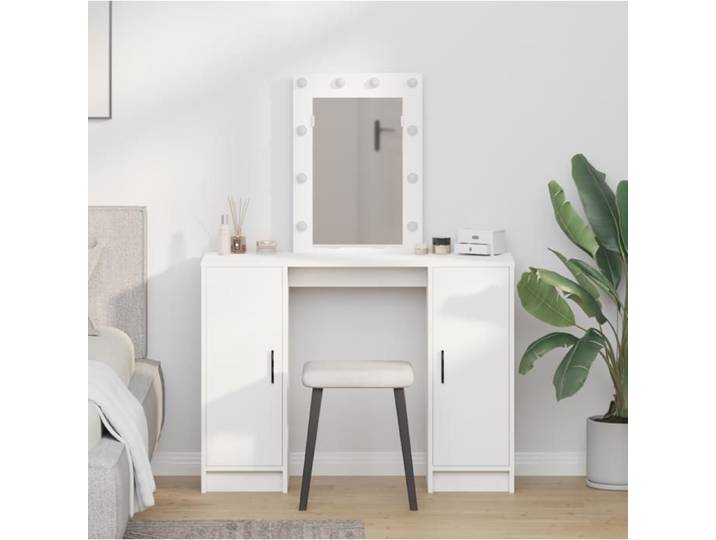 Coiffeuse blanche avec éclairage LED 102x33x135 cm