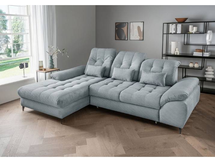 freiraum Polsterecke Devland, Schlaffunktion, Stauraum, Cord Aqua - 273x105x189cm (BxHxT)