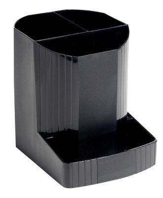 Exacompta Mini Octo Stifteköcher Schwarz, 3 Fächer für Stifte & Smartphone, Blauer Engel, 5 Jahre Garantie