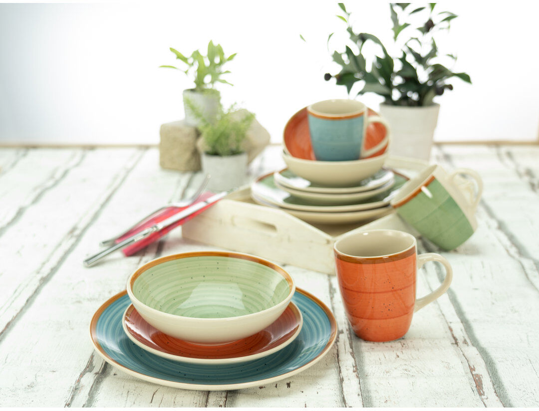 Creatable Country 24 Piece Dinnerware Set, Service for 6 Orange;Green;White;Brown;Blue 24