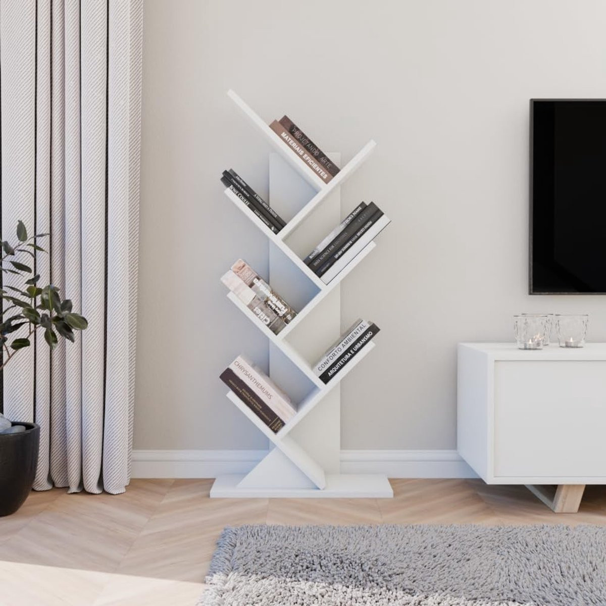 Omgoods Boekenplank in Boomvorm met 7 Niveaus - Wit
