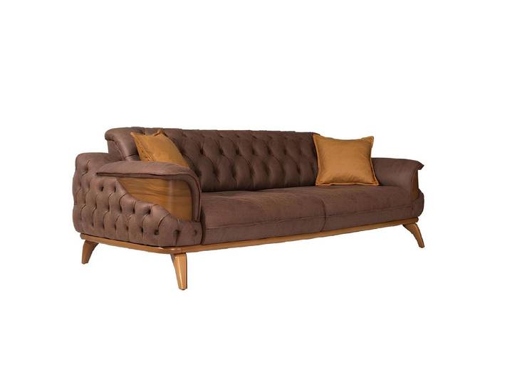 JVmoebel Chesterfield-Sofa Braune Ledercouch mit Chesterfield-Design und Kunstlederbezug, Packung, Made in Europa