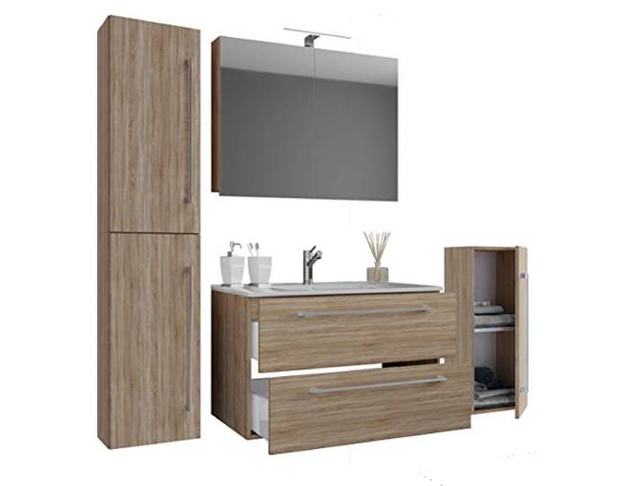 VCM Badmöbel Waschtisch Sonoma-Eiche 126x46x152 cm 8 Fächer Badezimmermöbel