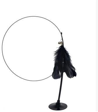 Uplift Essentials Cat Teaser Wand With Bell Feather And Suction Cup Long Interactive Stick black