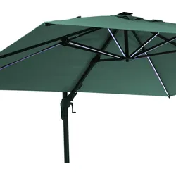 Arles Sonnenschirm 300 x 300 cm Polyester UV50+ wasserabweisend LED-Licht Dunkles Moosgrün