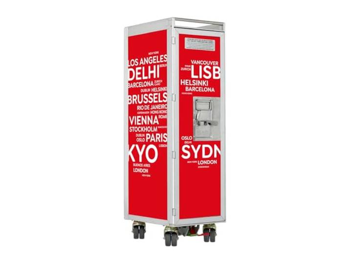 VanDeBord Flugzeugtrolley City Rot (Originalrollen), Gebrauchtes Original aus der Luftfahrt - ausgemustert und hochwertig restauriert, Flugzeug Servierwagen, Original Airline Trolley