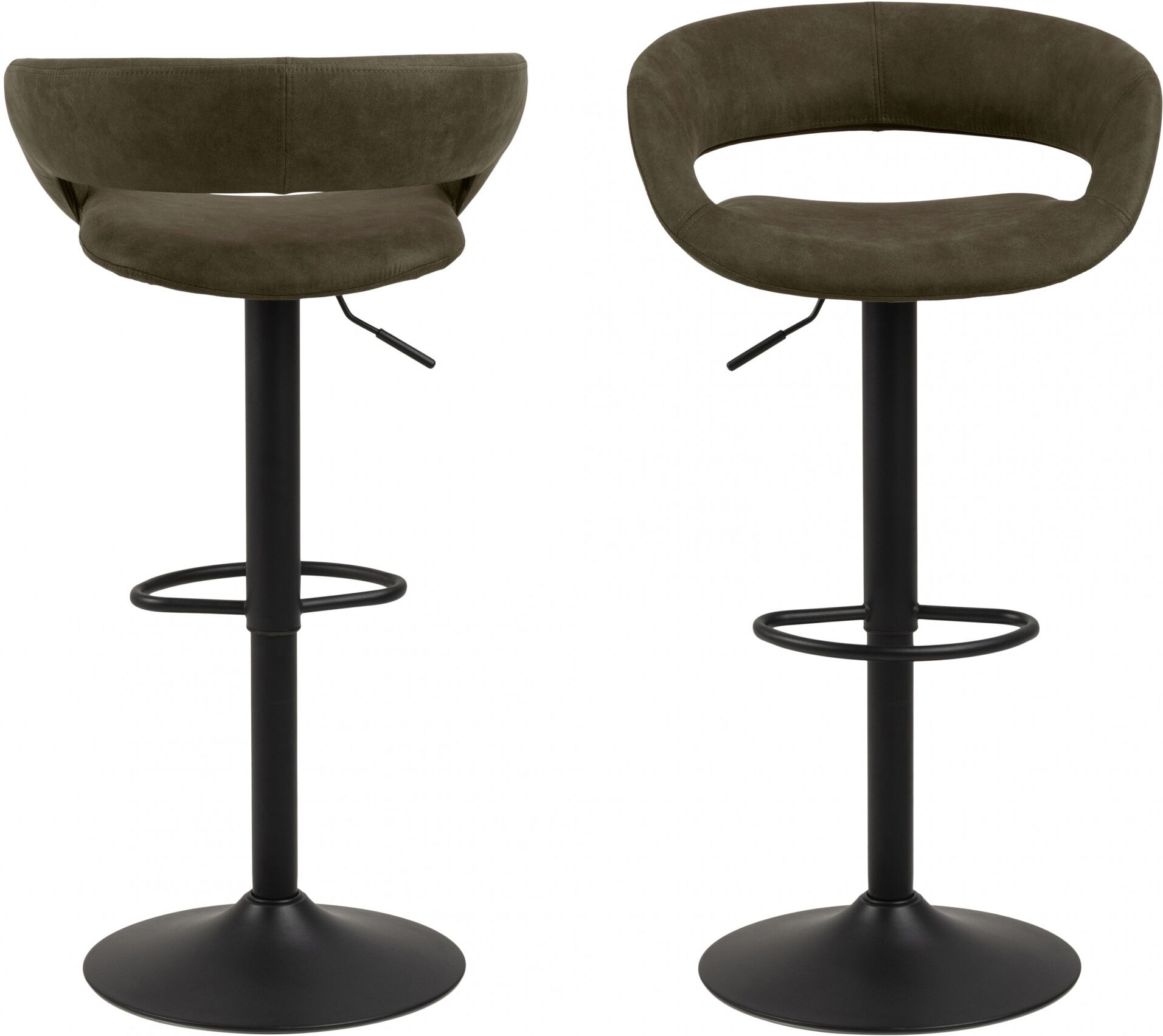 Barhocker ACTONA GROUP "Grace", grün (olivegrün), B:54,5cm H:104cm T:48,5cm, Hocker, Barhocker, (Set, 2 St) in Microfaser, Höhenverstellbar, Armlehne olivegrün B/H/T: 54,5cm x 104cm x 48,5cm, Luxus-Microfaser, Stoff olivegrün