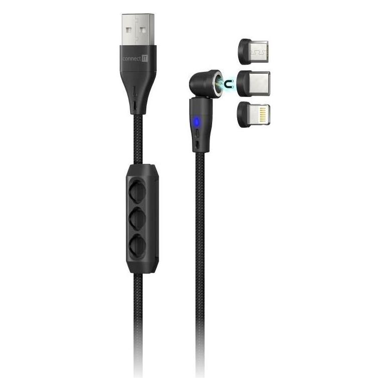Connect IT Magnetisches PowerLink 3in1-Kabel (USB-C/Lightning/MicroUSB), 2 m (2 m) (CCA-2200-BK)