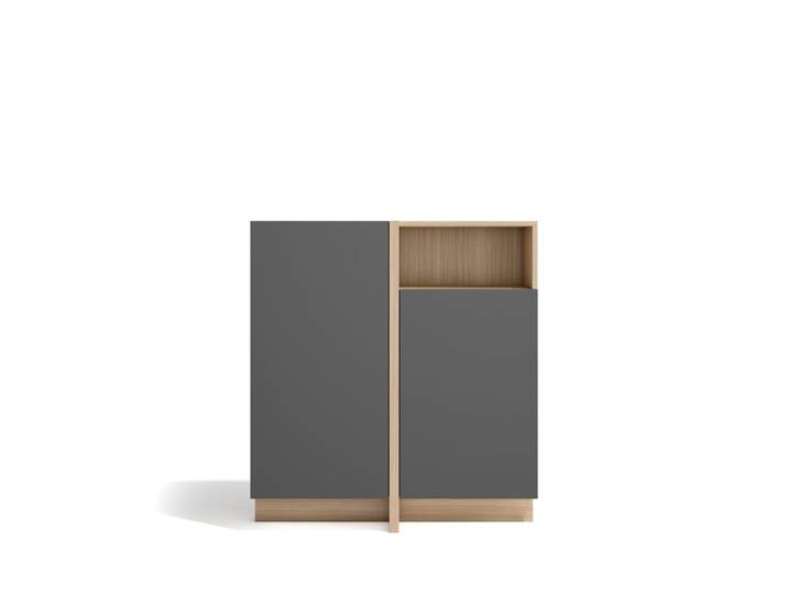 Buffet rangement niche 2 portes placard finition noyer clair graphite