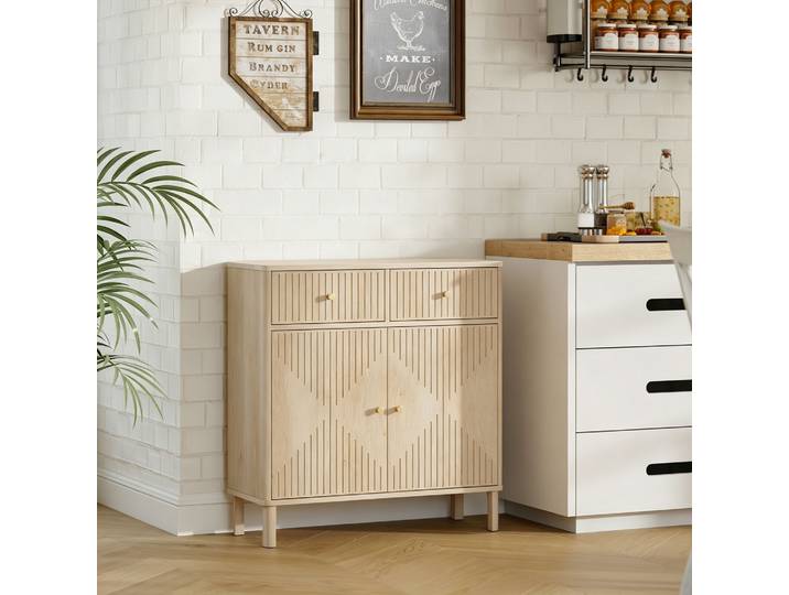 HOMCOM Buffet Bois 2 Tiroirs Armoire Effet Marbre Chêne 77x30x80 cm