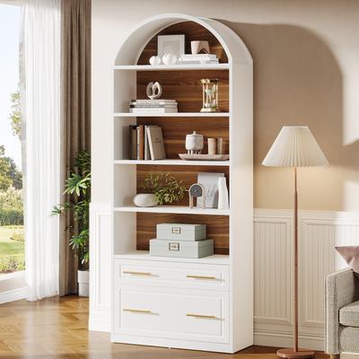 YUZHOU "5-tier Arched Bookshelf with Drawers, 76.8"" Modern Bookcase"