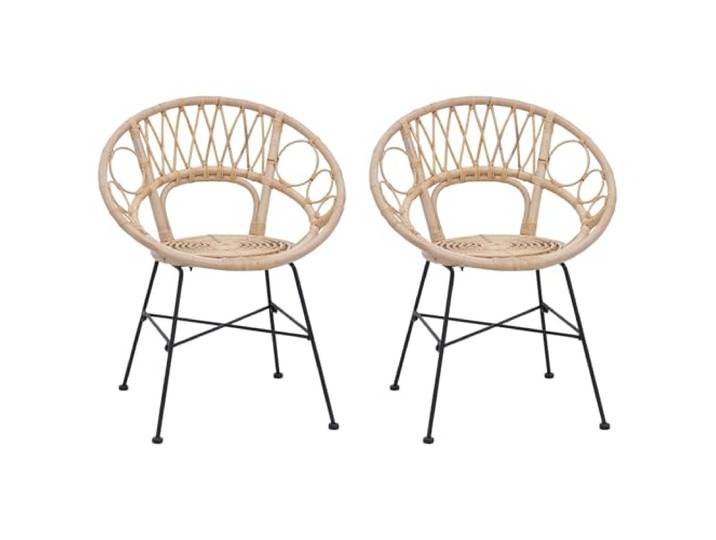 KGHERMDF Rattan Esszimmerstuhl 2er Set Natur 54x65x82 cm Mit Fußstütze, Armlehnen, Eisenrahmen, Ergonomisches Design, Montage erforderlich