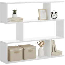 Dmora Buchhandlung Hampton, Niedriges doppelseitiges Bücherregal, Regal mit drei Fächern, Modernes Büroregal, 110x24h97 cm, Glänzend Weiß