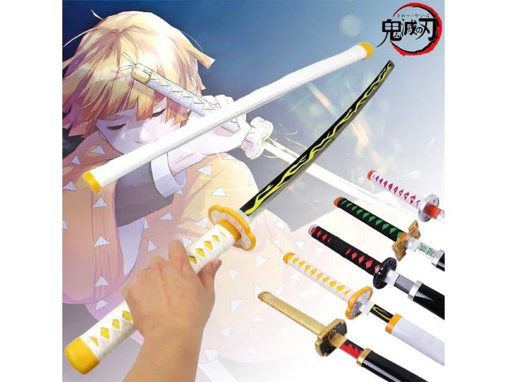 Katana Demon Slayer Zenitsu de 104 cm, épée Kimetsu No Yaiba, accessoires de cosplay d'anime, taille réelle, katana japonais, couteau ninja, jouet, cadeau