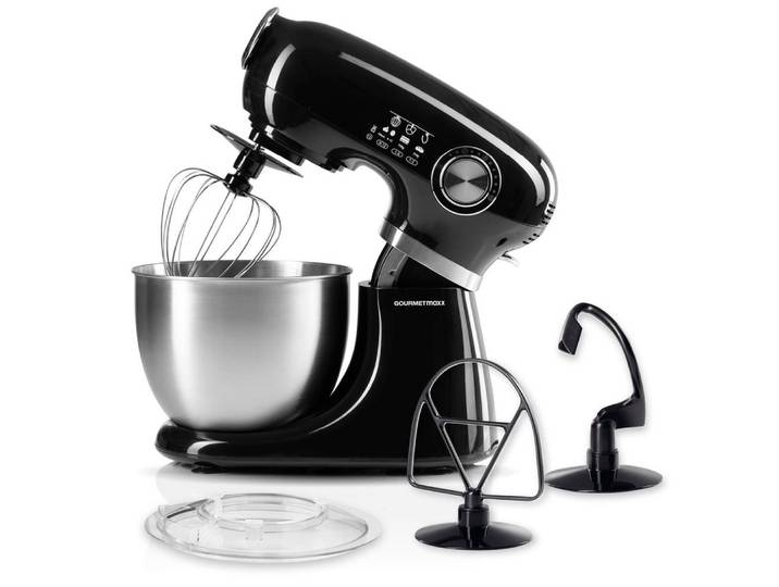 GOURMETmaxx Küchenmaschine GOURMETmaxx Küchenmaschine - Schwarz, 1000 W, inkl. Rührschüssel & Aufsätze leistungsstarker Mixer mit Schneebesen