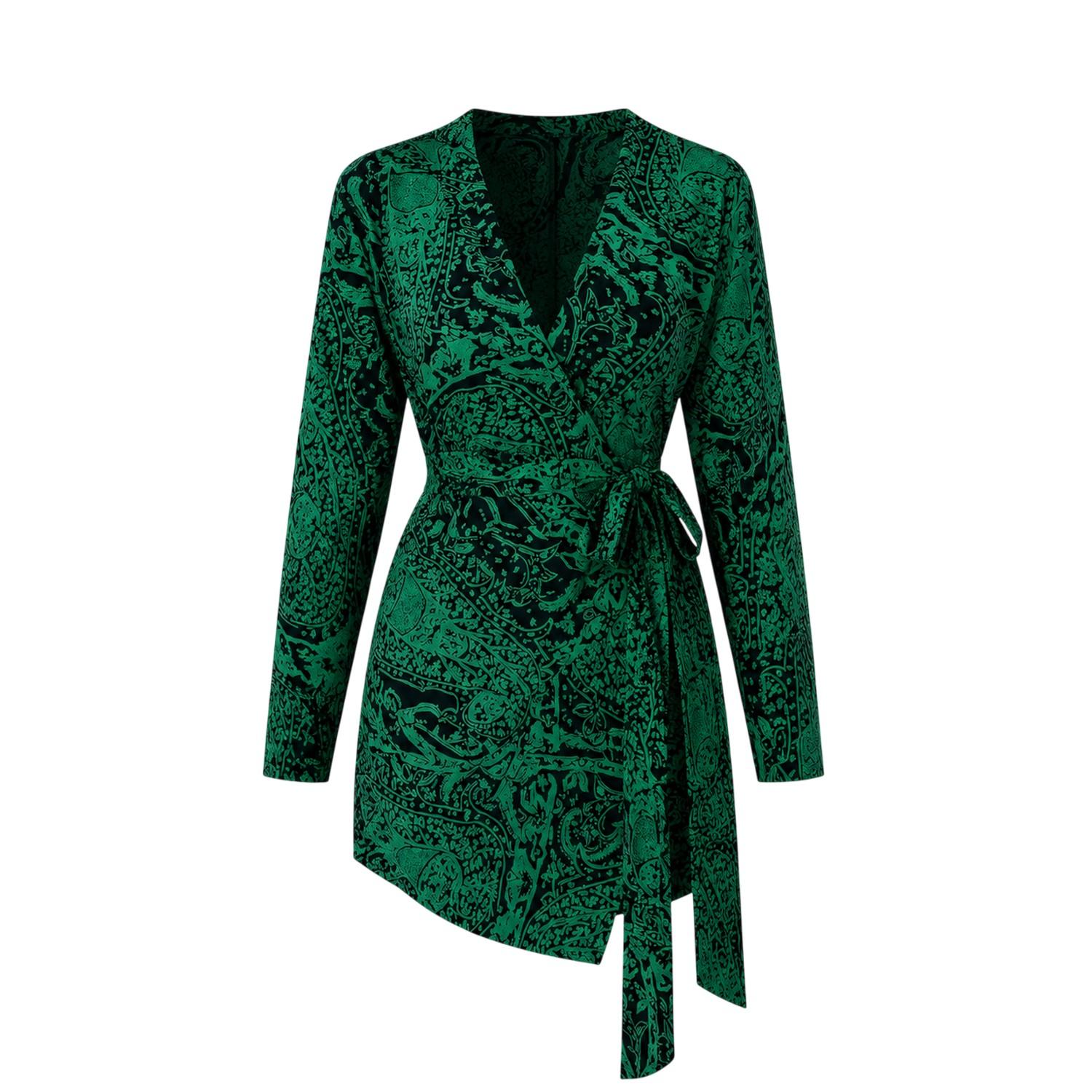 AX Paris Dames Paisley Wikkel Lange Mouw Mini Jurk (Groen)