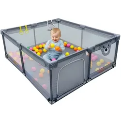 Relaxdays Laufstall Baby mit 50 Bällen Grau