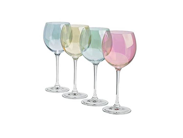 4er Set Weingläser Weinglas Weinkelch Polka Pastellfarbend 20,5 cm