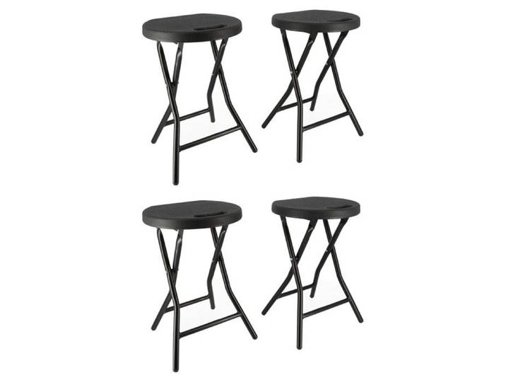 Tabourets pliants x4 - Ht 46cm - Tabouret pliable de Jardin Terrasse Balcon - Noir - Siège résine Structure Acier - Poignée