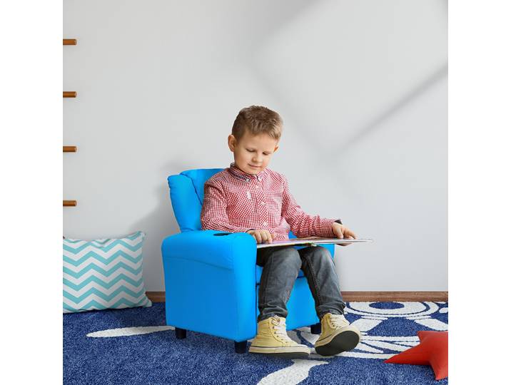 HOMCOM Fauteuil pour Enfants avec Dossier Inclinable 62 x 52 x 69cm Cadre en Bois Massif Bleu