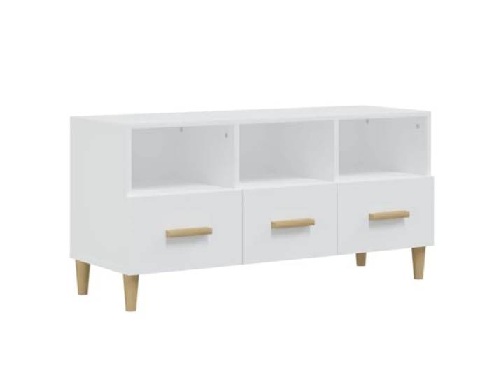 KUPTYERFG TV-Schrank Weiß 102x36x50 cm Lowboard Holzwerkstoff Modernes Mediencenter mit Schubladen und offenen Fächern für Wohnzimmer und Schlafzimmer. Inklusive Wandhalterung.