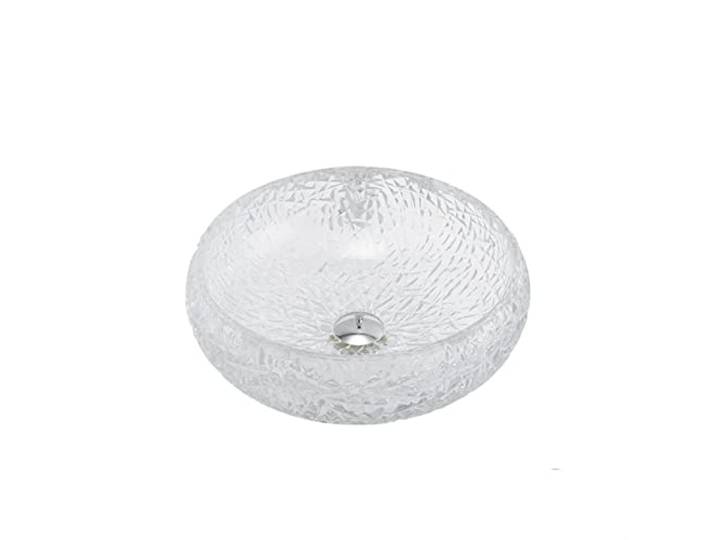 QQZQQ Glasgefäß Waschbecken Kristall Klar Runde Schüssel Waschbecken Badezimmer Waschbecken Über Zähler Klarglas Gefäß Waschbecken for Badezimmer (Size : Single Basin)