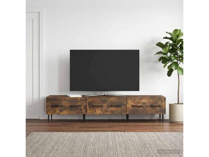 GKMBCVDFR TV-Schrank Geräucherte Eiche 147 x 34,5 x 30 cm Holzwerkstoff Vintage-Design, zwei Schubladen, robuste Konstruktion, vielseitig einsetzbar, pflegeleichte Oberfläche