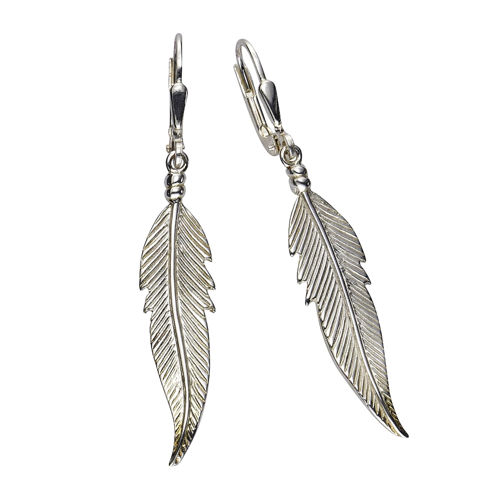 Zeeme Silber Ohrringe Silber 925 Feder-Motiv 45mm lang