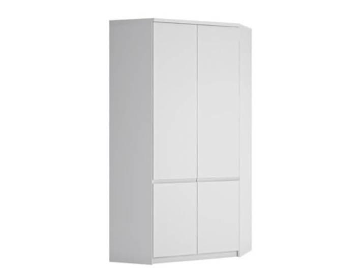 Kleiderschrank Eck Fribo grifflos Kleiderstange 95x200x95 cm Schlafzimmer Verwandelt die Zimmerecke in nutzbaren Stauraum, Fingermulden statt Griffe, Topfscharniere, belastbar bis 10 kg je Fachboden