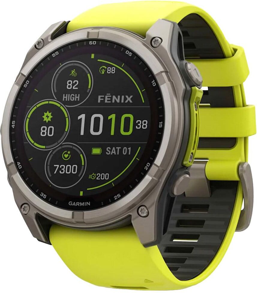 Garmin  - Fenix 8 Solar Sapphire Titanium Bracelet Silicone Jaune Graphite - 51 - Montres GPS