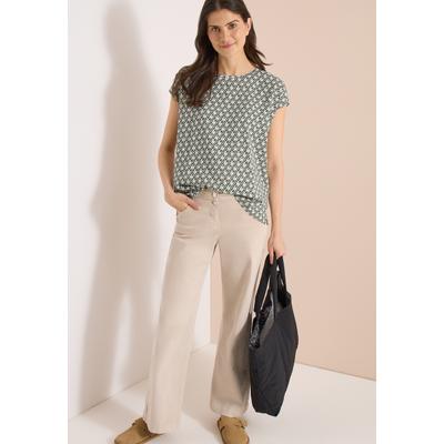Kurzarmbluse CECIL, Damen, Gr. XXL (46), khaki, Stoff, 100% Viskose, gemustert, klassisch normal, Rundhals, abgesteppt, Blusen, mit grafischem Muster