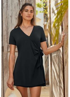 Plus Size Women's Tie-Wrap Swim Romper by Swim 365 in Black (Size 14)