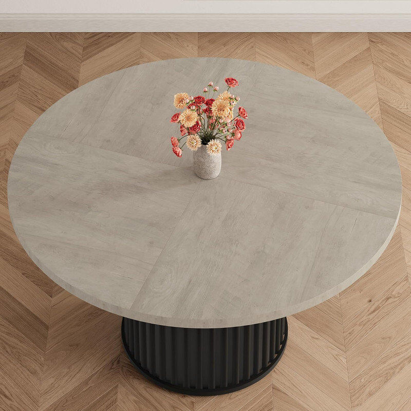Blue Elephant 47.2 cm Extendable Round Dining Table with Iron Base Grey