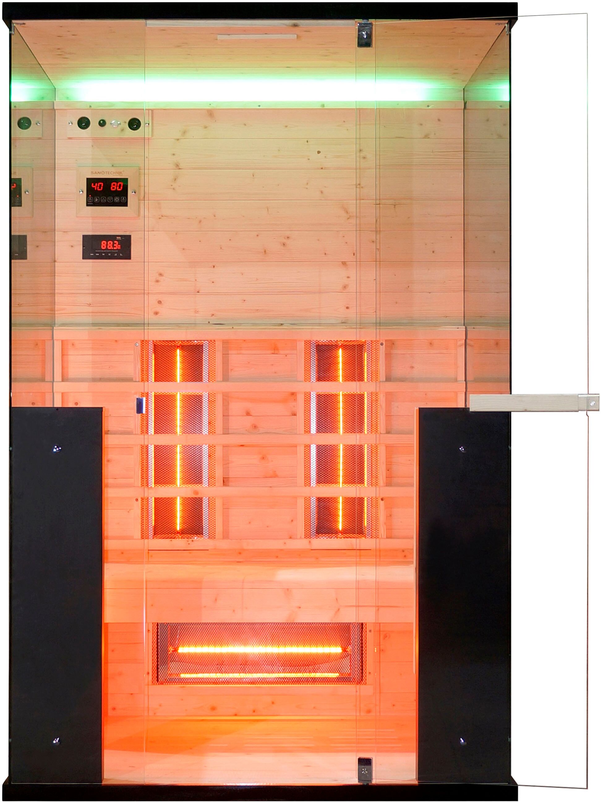Infrarotkabine SANOTECHNIK "Billund 2", braun (holz), integrierte Steuerung, (ohne Ofen), Saunen, Infrarotkabine, mit Farblichttherapie, MP3 Player (inkl. Bluetooth), 2x Lautsprecher