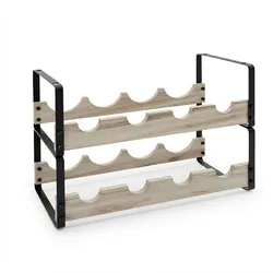 Relaxdays Weinregal, 8 Flaschen, Metall, Holz, HxBxT: 29 x 39,5 x 17,5 cm, Weinhalter stehend, Küche, Bar, schwarz/natur