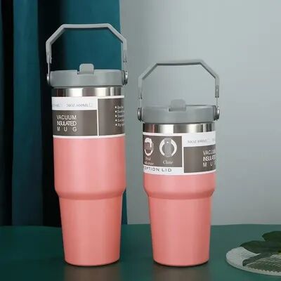 Multicon Wholesale Hub Stainless Steel Thermal Water Bottle, Coffee Mug With Straw, Keeps Cold & Heat, Vacuum Flask Tumbler For Car pink