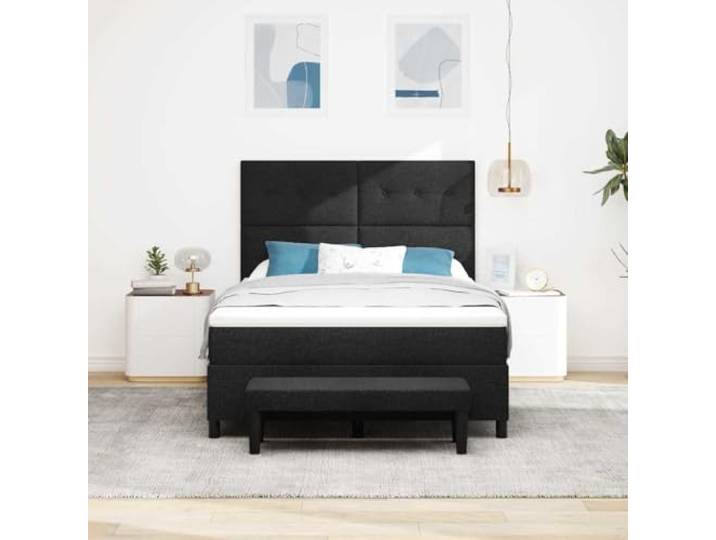 KTHLBRH Boxspringbett mit Kopfteil schwarz 160 x 200 cm Stoff Mittelgroße Matratze, Holzgestell, verstellbares Kopfteil mit 2 Stufen, Tragkraft 280 kg
