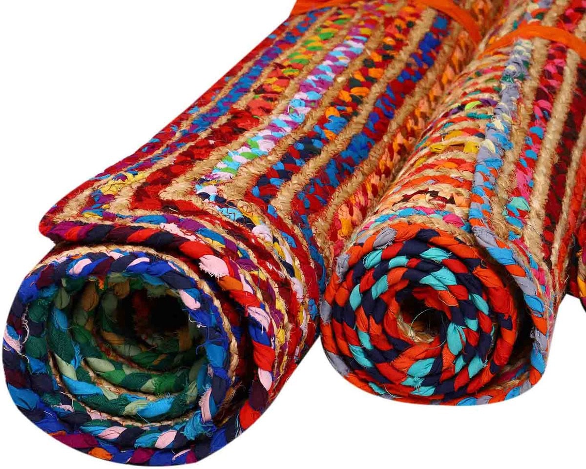 Casa Moro Rechthoekig Boho Vloerkleed van Jute en Katoen met Geometrisch Patroon