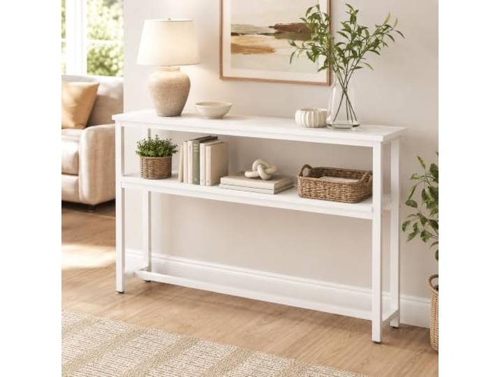 JSWHYBD Schmaler Konsolentisch 20 cm Tief, 2-Etagen Flur- & Sofatisch Platzsparender Flurtisch mit Ablage für Eingang, hinter Sofa, Wohnzimmer und kleine Räume(B,150x20x100cm)
