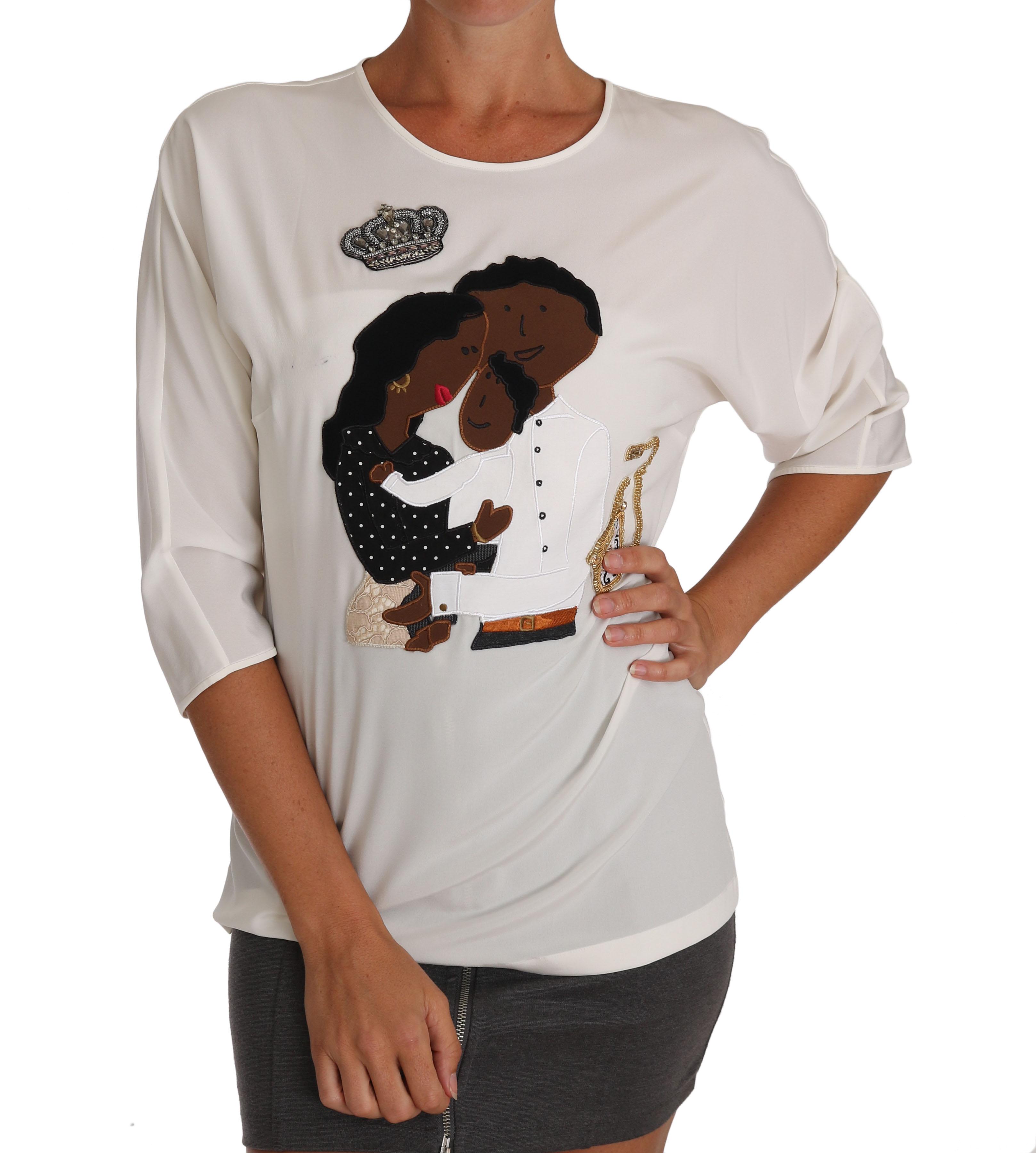 Dolce & Gabbana Witte Zijde #dgfamily Kristal T-shirt