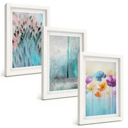 BILDER SET 3er Set - 20x30 cm Weißer Rahmen - Hintergrundmuster mit Pastellblumen