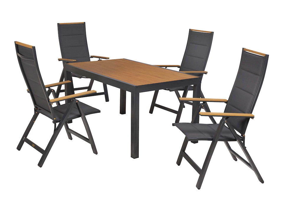MERXXHANDELS Verona Set 5tlg Alu/Text/Kunst Tisch 150 x 90 cm 16980449