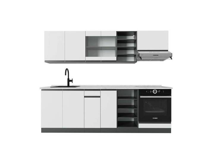 Cuisine R-Line 240cm J-Shape PT Marbre Blanc/Anthracite Vicco 43047