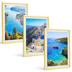 BILDER SET 3er Set - 40x60 cm Goldrahmen - Griechische Ansichten von Santorin Oia