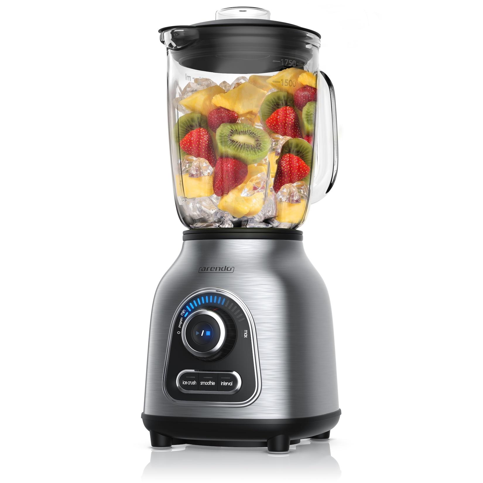 Arendo Standmixer Edelstahl, 1400 Watt, Glas Smoothie Mixer / Maker Ice Crush Funktion Milchshaker, 1,75 Liter Glasbehälter, Silber/Schwarz